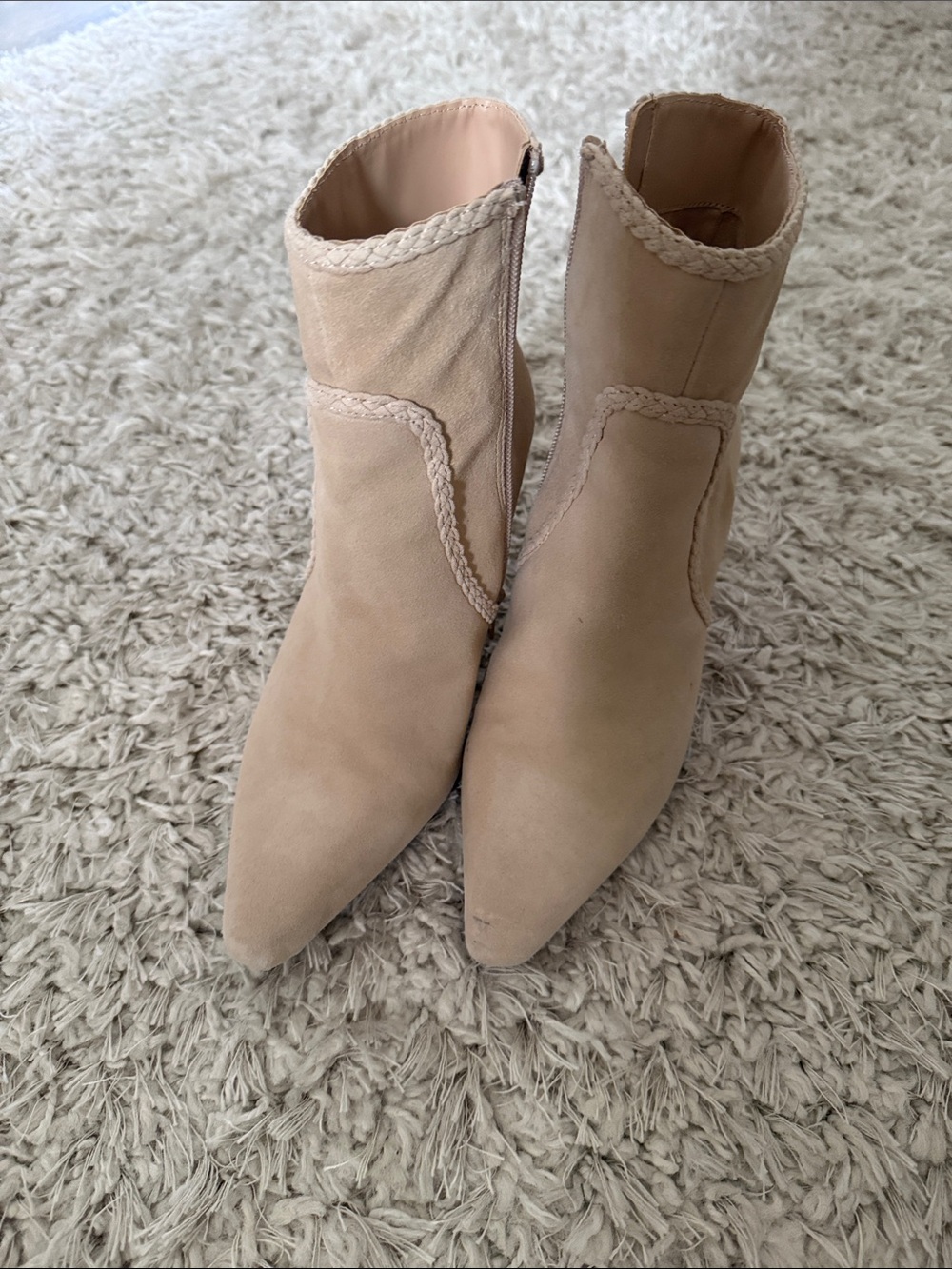 Express Beige Suede Pointed-Toe Ankle Boots